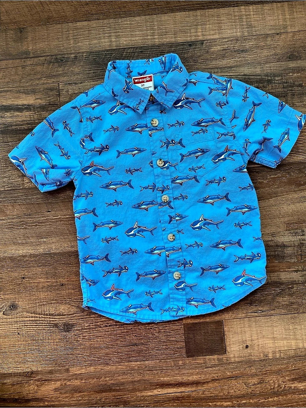 Wrangler Boys 3T Blue Shark Print Button Down Shirt